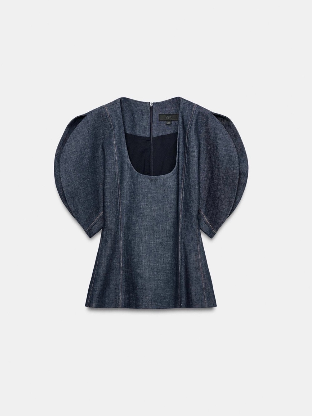 Zara Dark Denim Puff-Sleeve Blouse